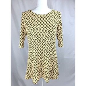 Tianello Steve Barraza Size SMALL Yellow Black Tunic Dress 3/4 Sleeves Stretchy